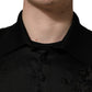 Dolce & Gabbana Black Floral Applique Sheer Short Sleeve Shirt