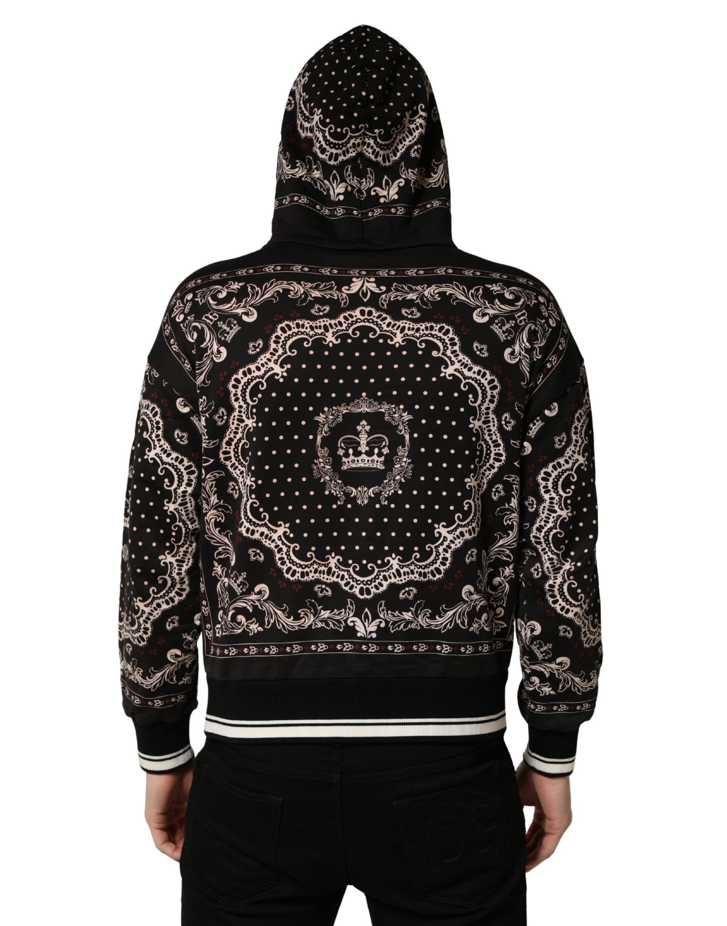 Dolce & Gabbana Black Bandana Print Cotton Men Hoodie Sweater