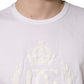 Dolce & Gabbana White Cotton DG Crown Embossed Men T-shirt