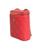 Chanel Red Caviar Quilted Small Vertical Coco Beauty Vanity Case with Chain