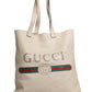 Gucci White Web Sherry Logo Print Tote Bag