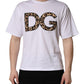Dolce & Gabbana White Leopard Print DG Logo MenCotton T-shirt