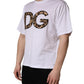 Dolce & Gabbana White Leopard Print DG Logo MenCotton T-shirt