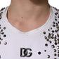 Dolce & Gabbana White Rhinestones Sleeveless Round Neck T-shirt