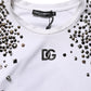 Dolce & Gabbana White Rhinestones Sleeveless Round Neck T-shirt