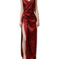 Dolce & Gabbana Red Leopard Print Silk Side Slit Maxi Dress