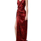 Dolce & Gabbana Red Leopard Print Silk Side Slit Maxi Dress