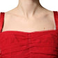 Dolce & Gabbana Red Cotton Ruched Stretch Tulle Midi Dress