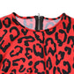 Dolce & Gabbana Red Leopard Print Long Sleeves Midi Dress