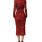 Dolce & Gabbana Red Leopard Print Long Sleeves Midi Dress