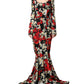 Dolce & Gabbana Black Floral Silk Long Sleeves Gown Dress