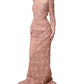 Dolce & Gabbana Pink Lace Long-Sleeved Evening Gown Dress