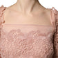 Dolce & Gabbana Pink Lace Long-Sleeved Evening Gown Dress