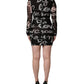MSGM Black White Long Sleeve Printed Mini Dress