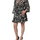 MSGM Black White Zebra Puff Sleeves Mini Dress