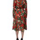 Dolce & Gabbana Multicolor Floral Long Sleeves V-neck Dress