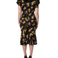 Dolce & Gabbana Black Purple Crystal Brooch Silk Midi Dress
