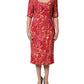 Dolce & Gabbana Red Paisley Floral Print Sheath Midi Dress
