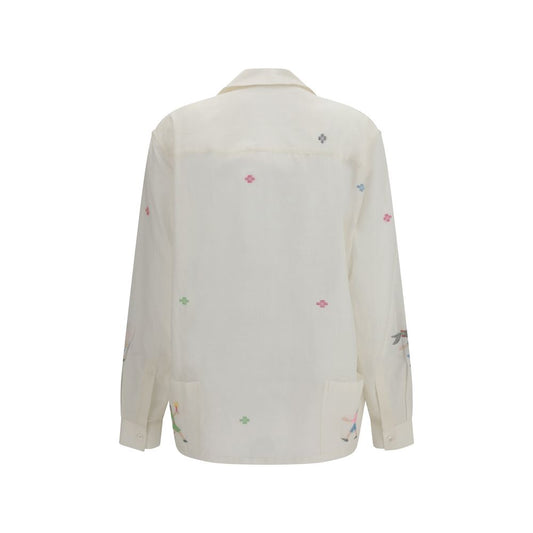 Baziszt White Cotton Pattern Shirt