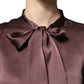 Dolce & Gabbana Violet Satin Long Sleeve Ascot Tie Shirt Top