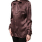 Dolce & Gabbana Violet Satin Long Sleeve Ascot Tie Shirt Top