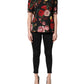 Dolce & Gabbana Black Floral Crepe Frill Detail Blouse Top