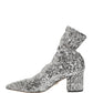 Dolce & Gabbana Silver Sequined Short Boots Stretch Shoes