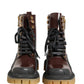 Dolce & Gabbana Maroon Leather Lace Up Biker Boots Shoes