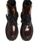 Dolce & Gabbana Maroon Leather Lace Up Biker Boots Shoes