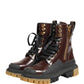 Dolce & Gabbana Maroon Leather Lace Up Biker Boots Shoes