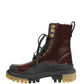 Dolce & Gabbana Maroon Leather Lace Up Biker Boots Shoes