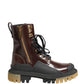 Dolce & Gabbana Maroon Leather Lace Up Biker Boots Shoes