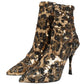 Dolce & Gabbana Gold Leopard Sequin Sock Ankle Boots Shoes
