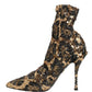 Dolce & Gabbana Gold Leopard Sequin Sock Ankle Boots Shoes
