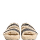 Dolce & Gabbana Beige Faux Fur Logo Print Flats Sandals Shoes
