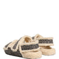 Dolce & Gabbana Beige Faux Fur Logo Print Flats Sandals Shoes