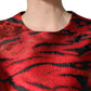 Dolce & Gabbana Red Black Tiger Print Jacquard Flared Dress