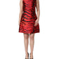 Dolce & Gabbana Red Black Tiger Print Jacquard Flared Dress