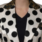 Dolce & Gabbana White Brocade Polka-Dot Print Blazer Jacket