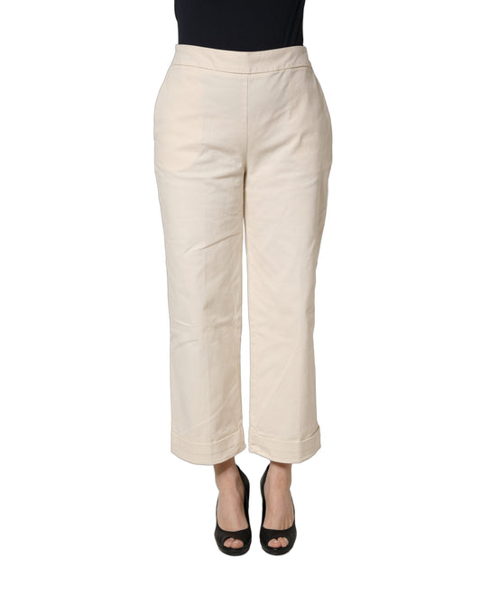 Alpha Studio Beige High Waist Straight Capri Cropped Trouser Pants