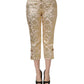 Dolce & Gabbana Gold Jacquard Floral Lamé Crop Trouser Pants