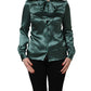 Dolce & Gabbana Dark Green Silk Satin Blouse Neck Tie Top