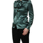 Dolce & Gabbana Dark Green Silk Satin Blouse Neck Tie Top
