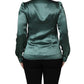 Dolce & Gabbana Dark Green Silk Satin Blouse Neck Tie Top