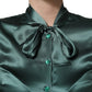Dolce & Gabbana Dark Green Silk Satin Blouse Neck Tie Top