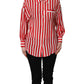 Dolce & Gabbana Red White Striped Long Sleeve Silk Blouse Top