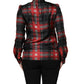 Dolce & Gabbana Red Black Plaid Silk Tie-Neck Blouse Top