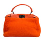 Fendi Orange Leather and Shearling Mini Peekaboo Top Handle Bag