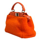 Fendi Orange Leather and Shearling Mini Peekaboo Top Handle Bag