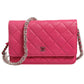 Chanel Pink Quilted Lambskin Wallet On Chain WOC Silver